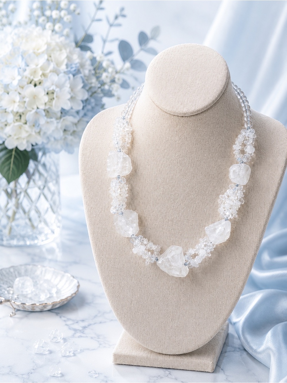 Clear Quartz Statement Necklace Natural Crystal Nugget & Chip Beads